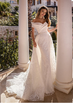 Ivory Lace Criss-cross Satin Beaded Wedding Dress